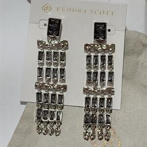 KENDRA SCOTT JACK SILVER Chandelier STATEMENT EARRINGS IN CHARCOAL‎ GRAY CRYSTAL